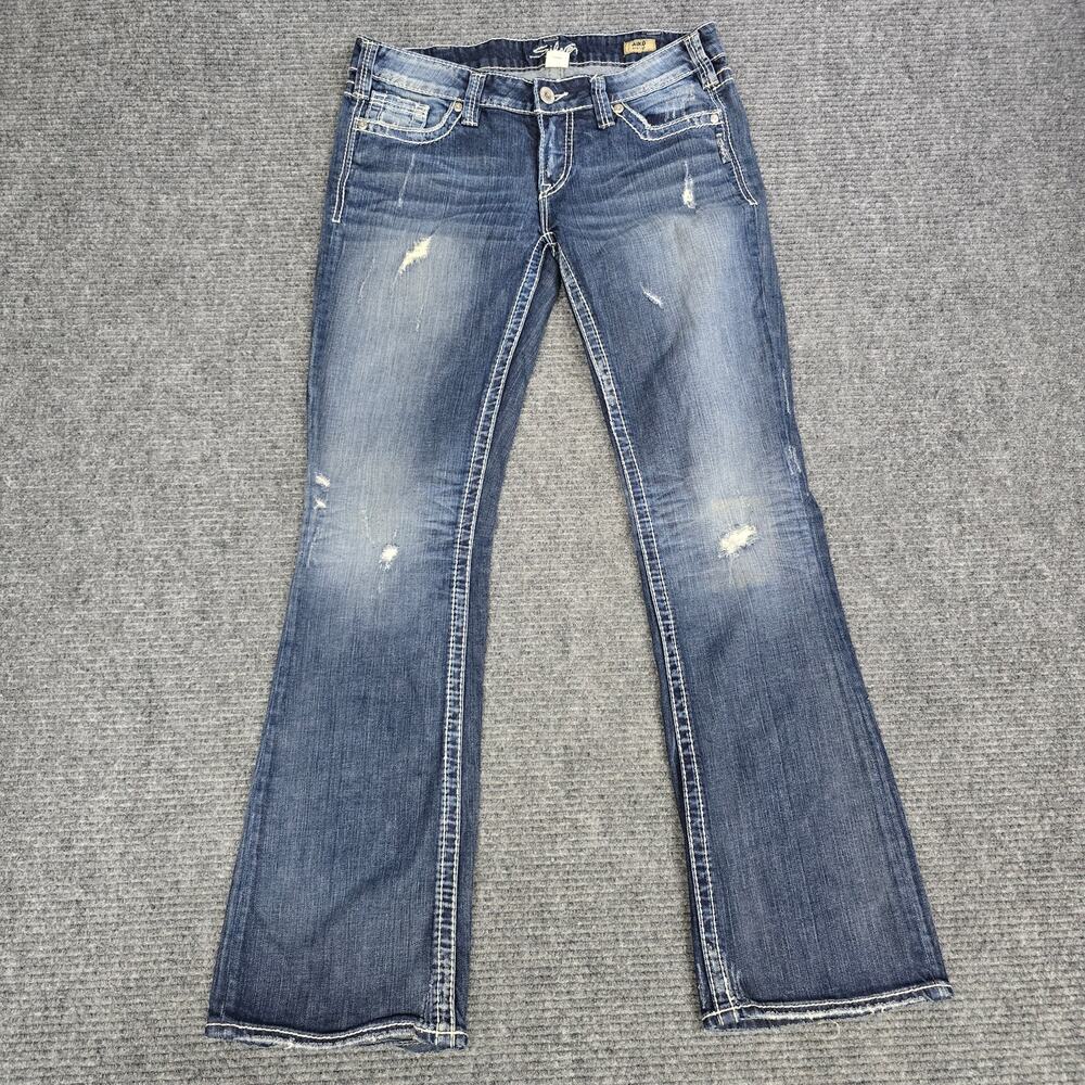 Silver Jeans Aiko Bootcut Womens 31x33 33x33 Blue Distressed Thick Stitch Y2K
